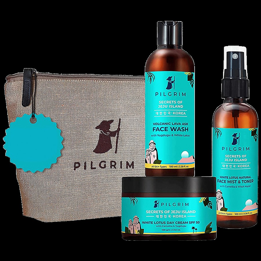 Pilgrim Korean Beauty Daily Face Care Kit With Jute Bag - Provides Glow