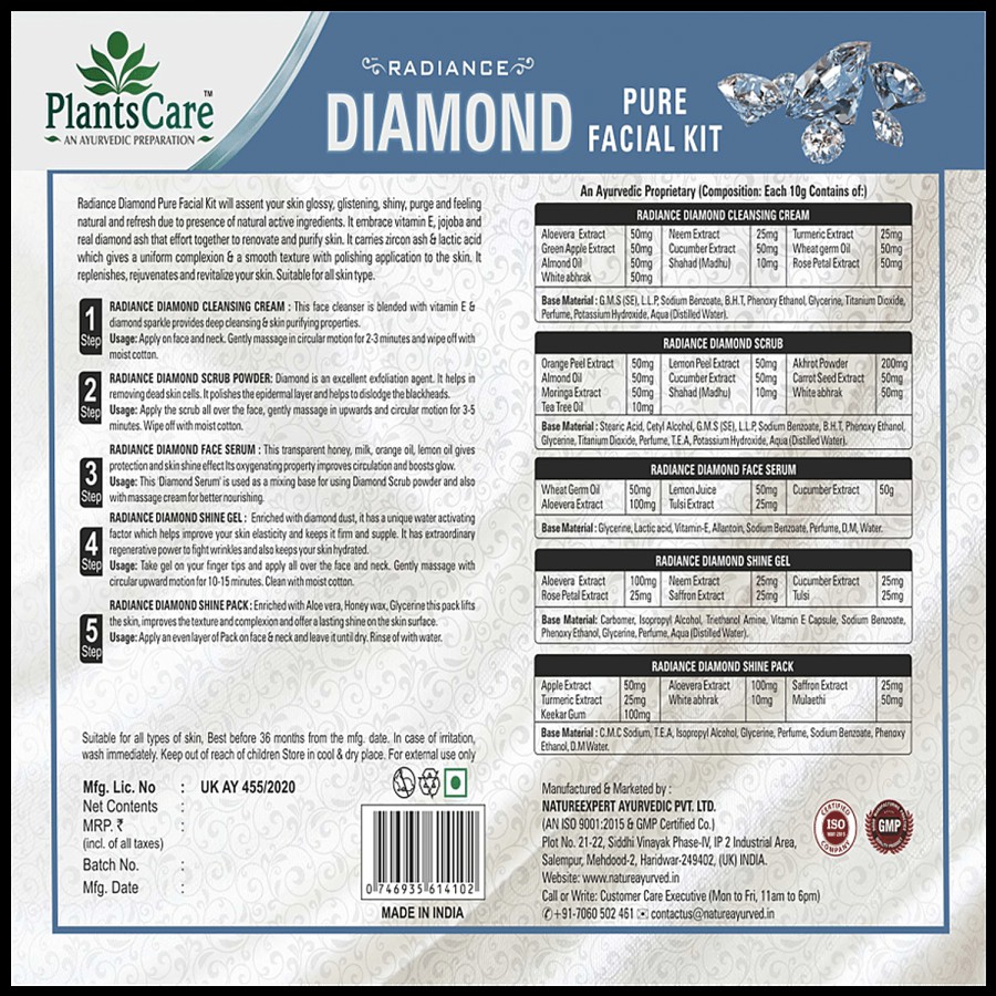 Plants Care Radiance Diamond Pure Facial Kit - For Glowing Skin