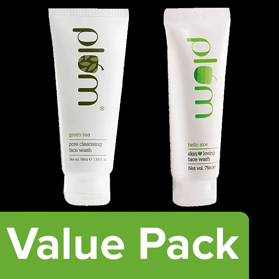 Plum Green Tea Pore Cleansing Face Wash 100 ml + Hello Aloe Skin Loving Face Wash75ml