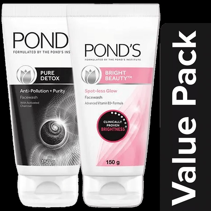 Ponds Face Wash-Detox Charcoal Anti-Pollution+Spotless Fairness & Germ Removal(150 g)