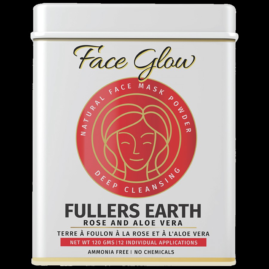 Pride Of India Face Glow - Fuller's Earth (Multani Mitti) Indian Healing Face Mask Powder with Rose & Aloevera