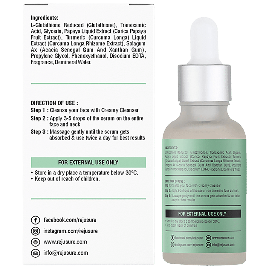 Rejusure 2% Glutathione Face Serum - Promotes Skin Lightening & Brightening