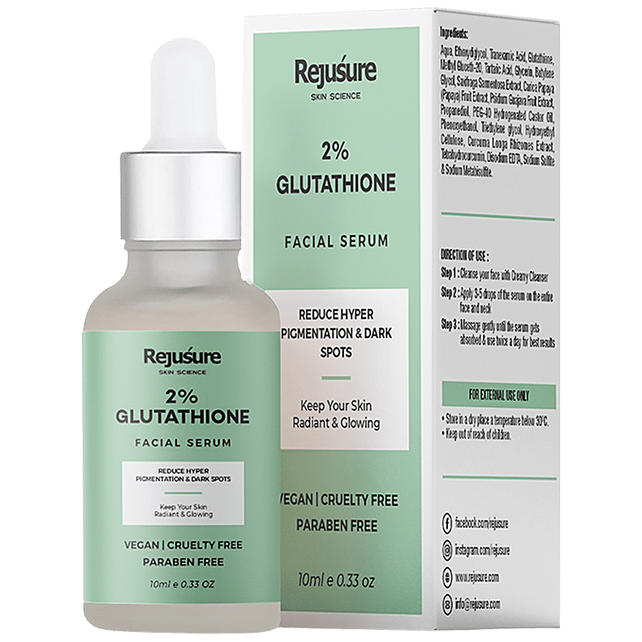 Rejusure 2% Glutathione Face Serum - Promotes Skin Lightening & Brightening