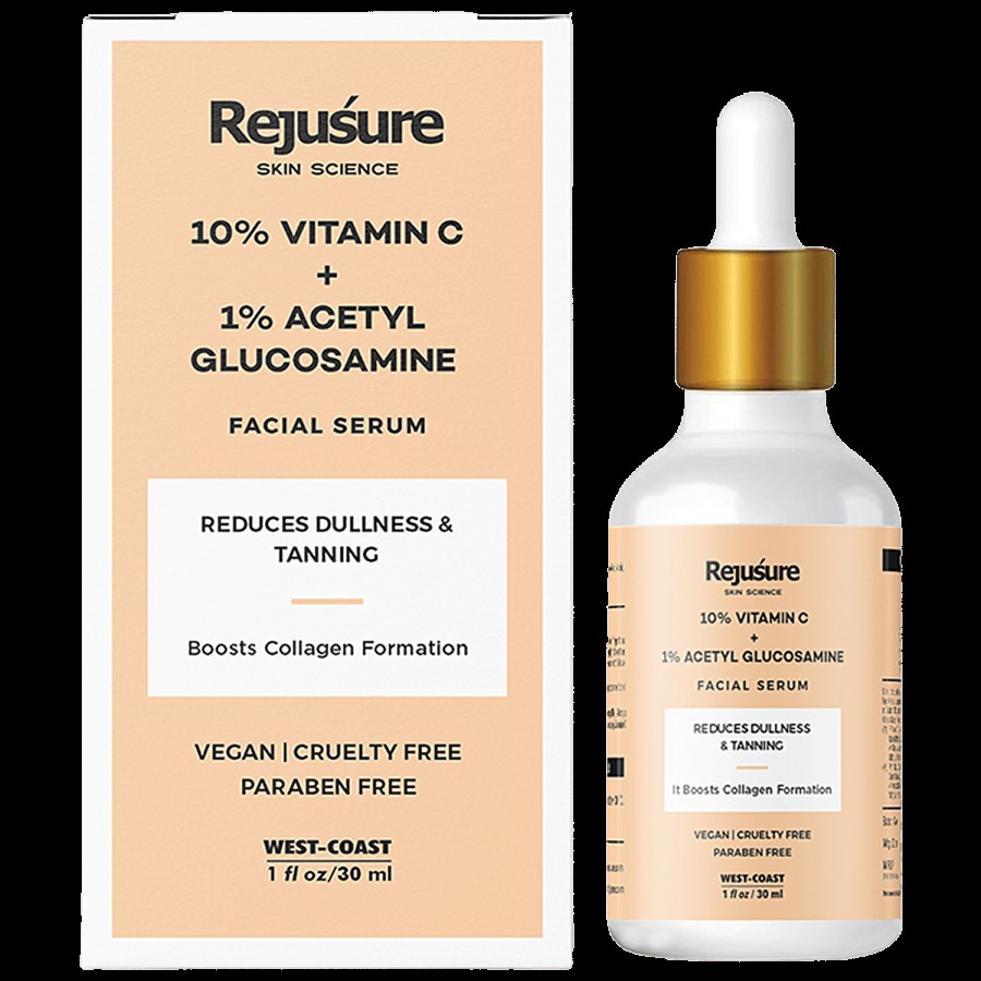 Rejusure 10% Vitamin C + 1% Acetyl Glucosamine Facial Serum - Reduce Dullness & Tanning