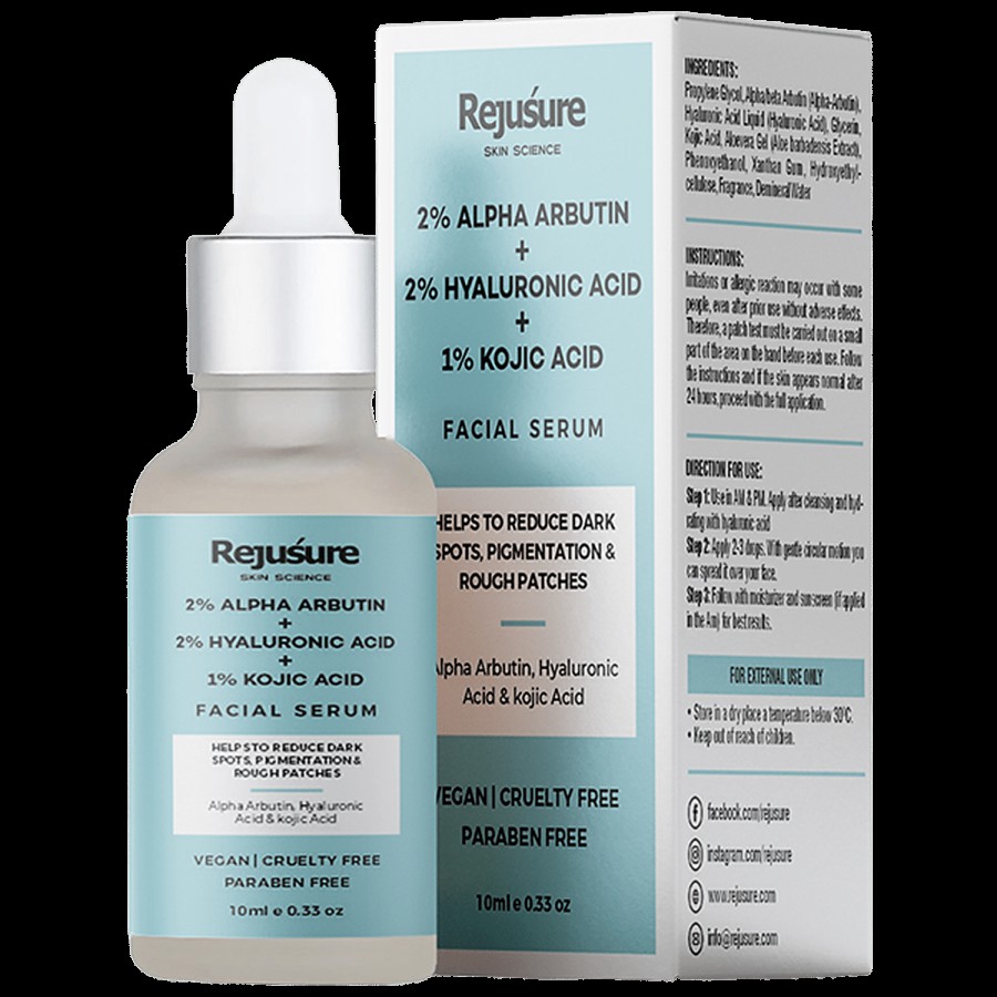 Rejusure 2% Alpha Arbutin + 2% Hyaluronic Acid + 1% Kojic Acid Face Serum