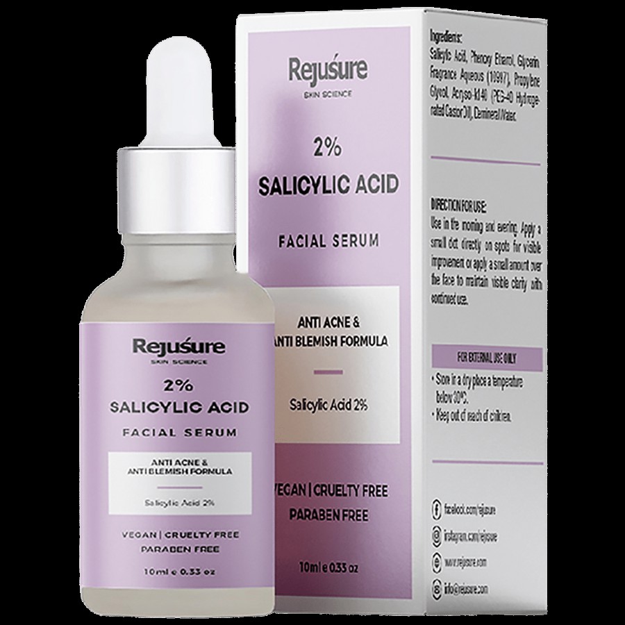 Rejusure 2% Salicylic Acid Facial Serum - Reduces Open Pores & Excess Oil