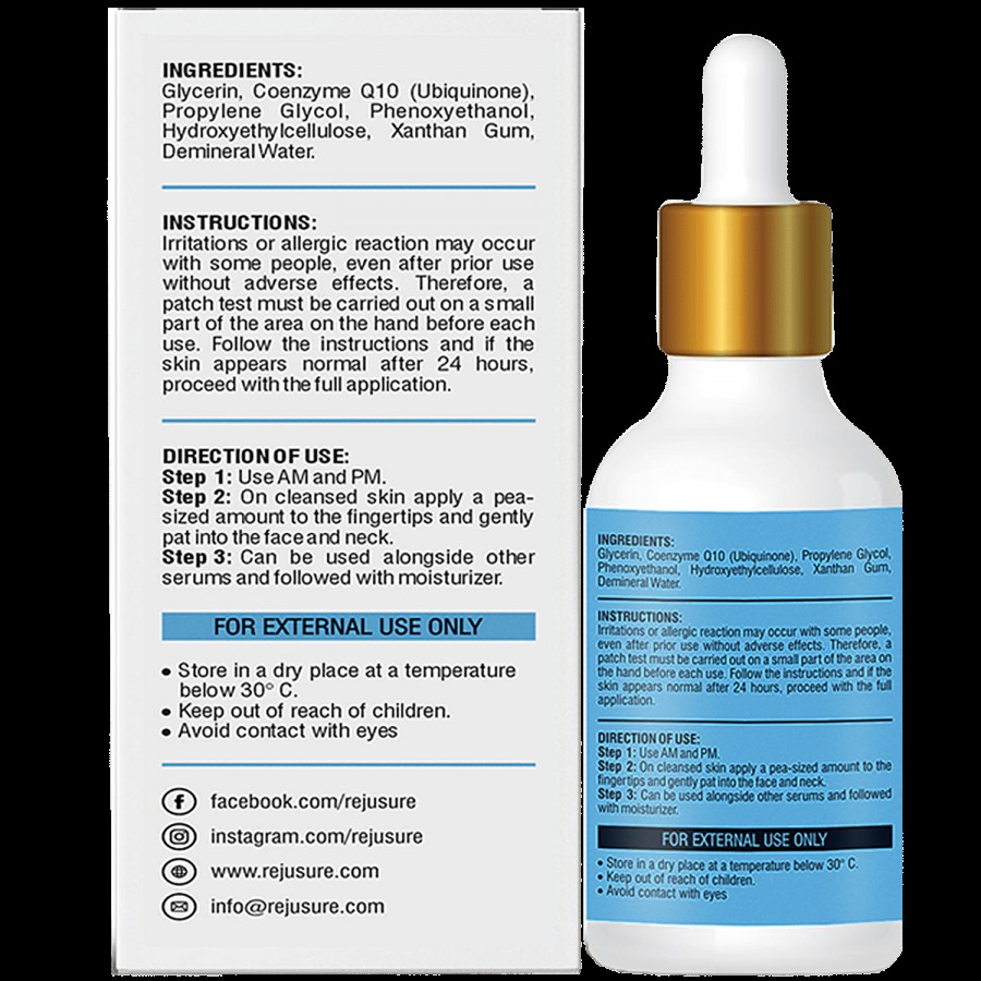 Rejusure COQ-10 Facial Serum Powerful Antioxidant - Protects Against Skin Damage