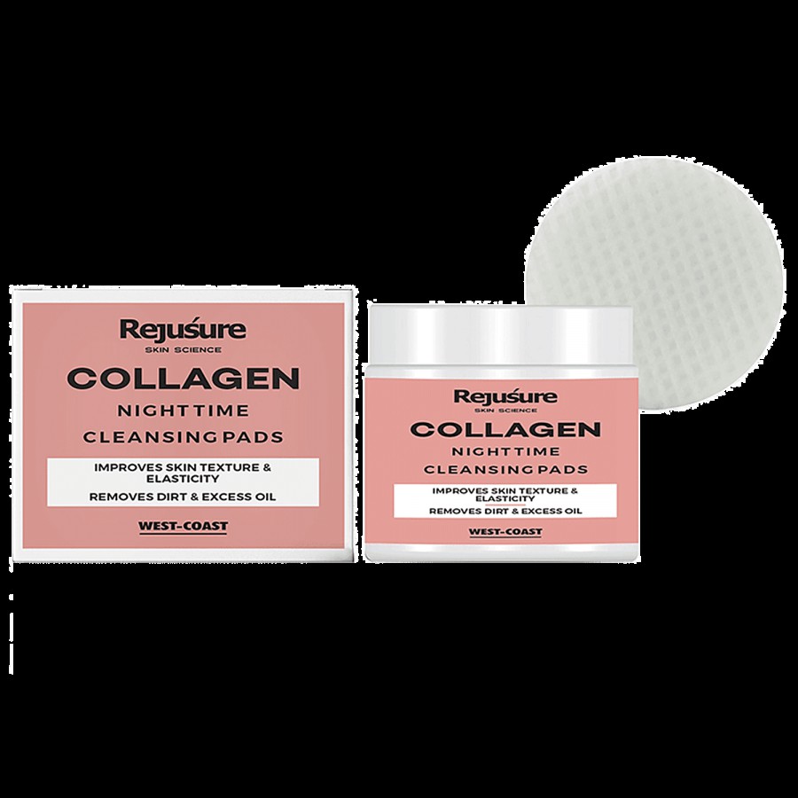 Rejusure Collagen Night Time Cleansing Pads - Improves Skin Texture & Skin Elasticity Removes Dirt & Excess Oil