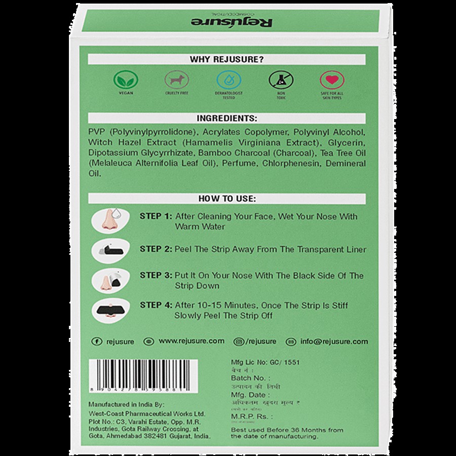 Rejusure Deep Cleansing Nose Strips With Charcoal Removes Blackheads