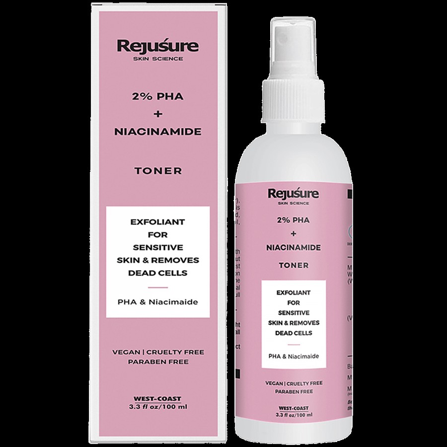 Rejusure Face Toner For Mild Exfoliation & Pore Tightening - PHA 2% + Niacinamide Toner