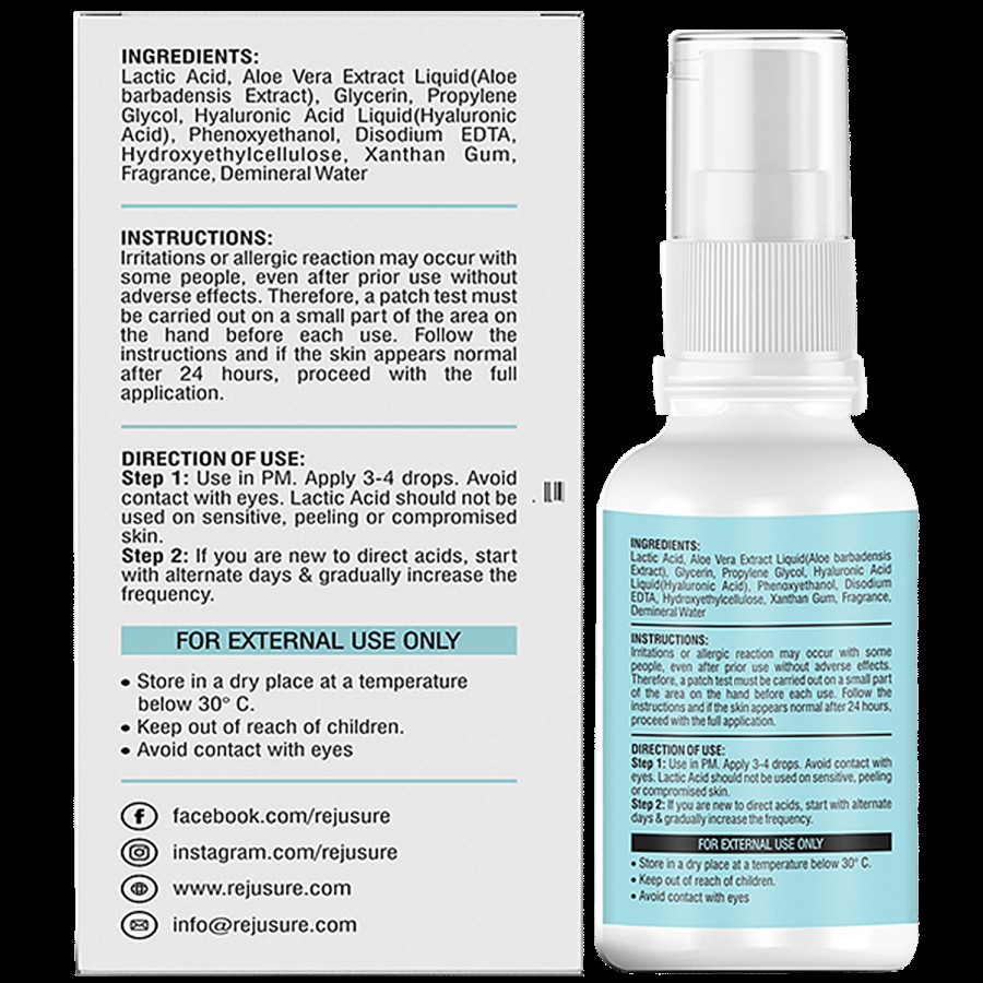 Rejusure Facial Exfoliator Exfoliant With Lactic Acid 10% + Hyaluronic Acid 1% - Even Tone