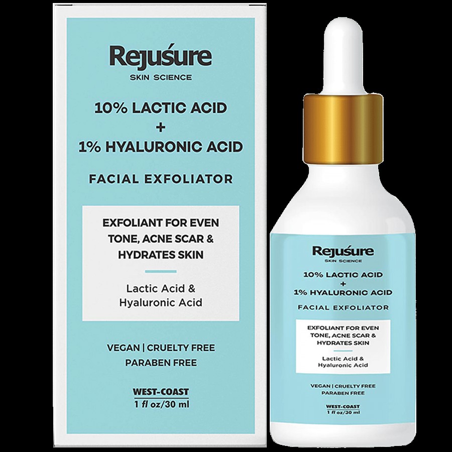 Rejusure Facial Exfoliator Exfoliant With Lactic Acid 10% + Hyaluronic Acid 1% - Even Tone