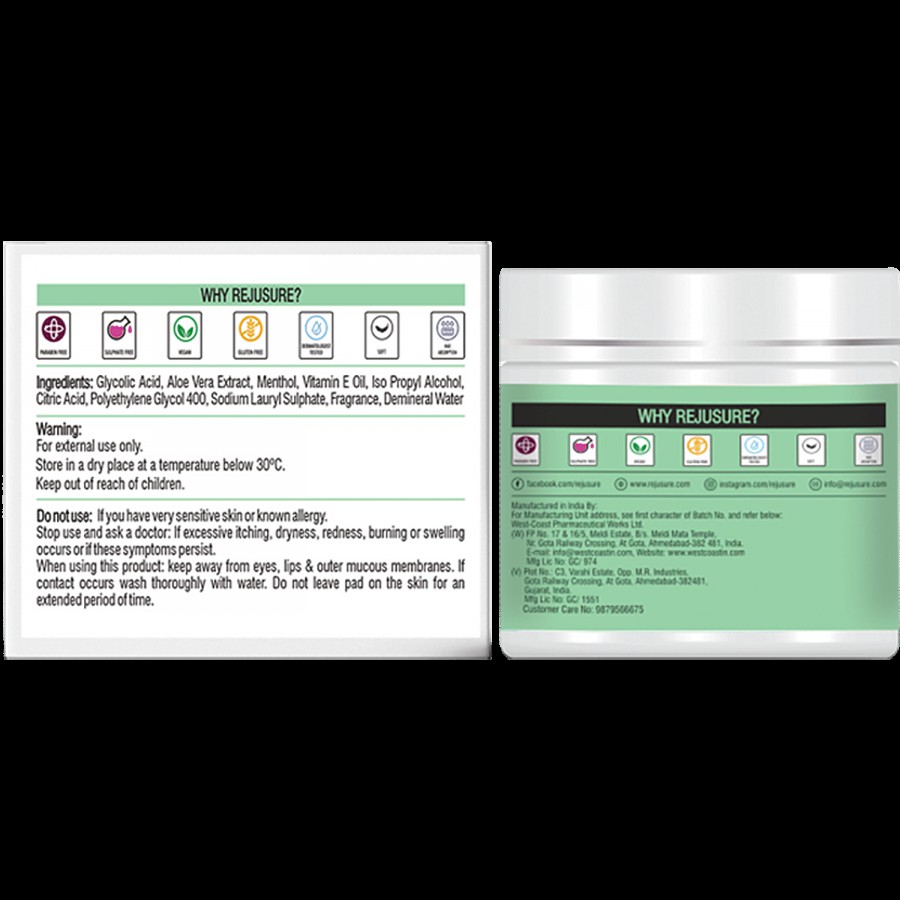 Rejusure Glycolic Acid Cleansing Pads - Controls Oil