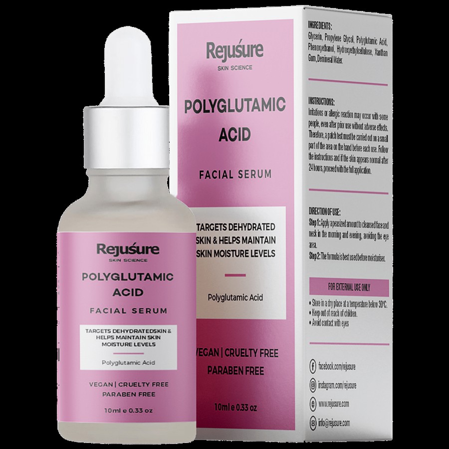 Rejusure Polyglutamic Acid Face Serum - Targets Dehydrated Skin & Helps Maintain Skin