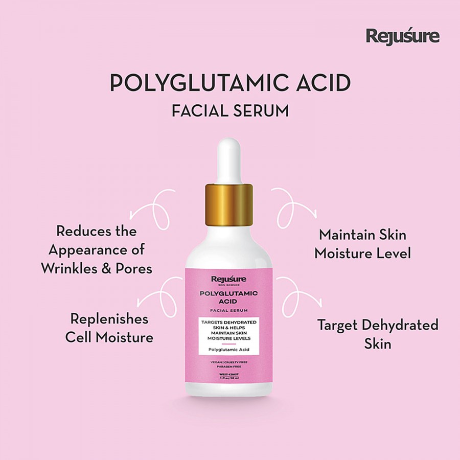 Rejusure Polyglutamic Acid Facial Serum - Targets Dehydrated Skin & Helps Maintain Skin Moisture Levels