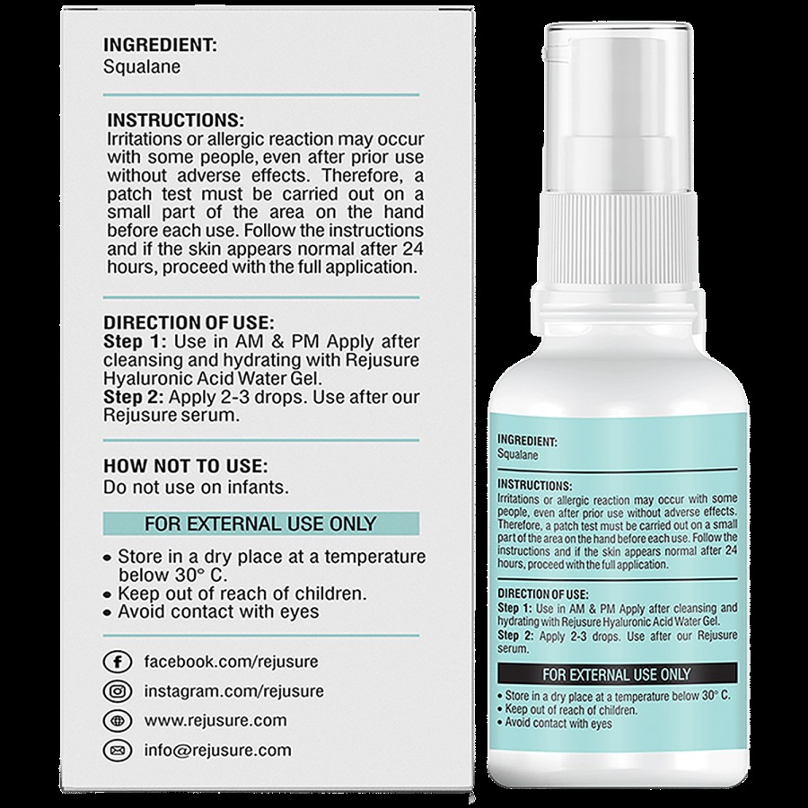 Rejusure Pure Squalene Lightweight Face Oil - Light Moisturisation