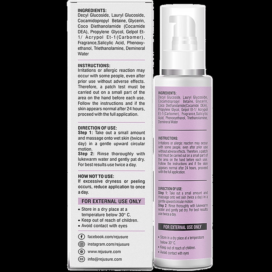 Rejusure Salicylic Acid Face Wash - Helps Reduce Acne For Oily Skin