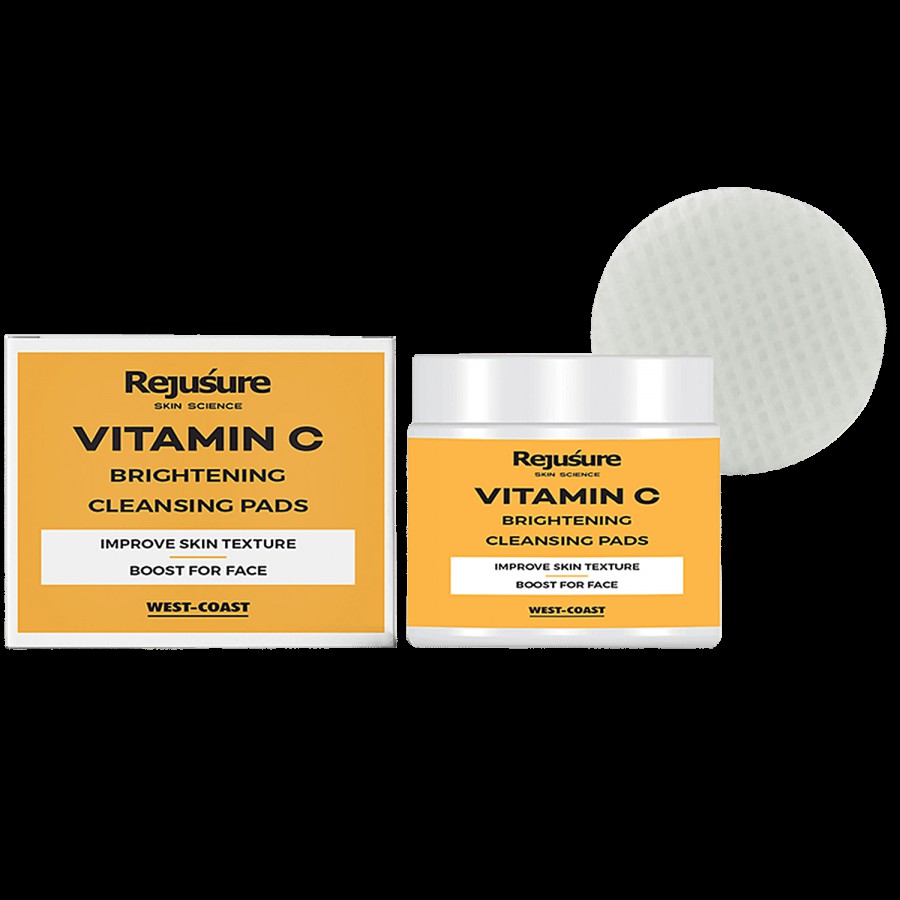 Rejusure Vitamin C Brightening Cleansing Pads - Improve Skin Texture & Boost For Face Paraben & Sulphate Free