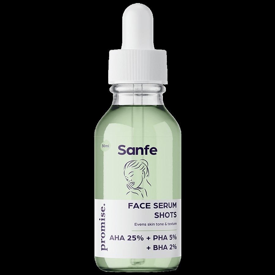 Sanfe Promise AHA 25% + PHA 5% + BHA 2% Face Serum Shots - For Glowing Skin