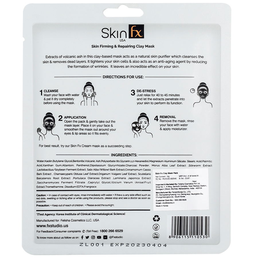 Skin Fx Firming & Reparing Patented Clay Facial Sheet Mask