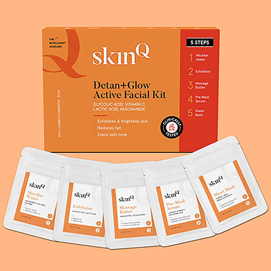 SkinQ Detan & Glow Active DIY Facial Kit - Exfoliates & Brightens Skin