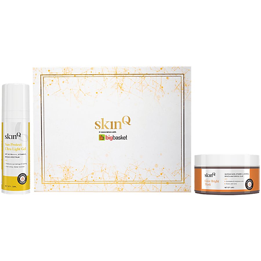 SkinQ Festive Radiance Gift Box - Glow Light Mask & Sun Protect Ultra Light Gel