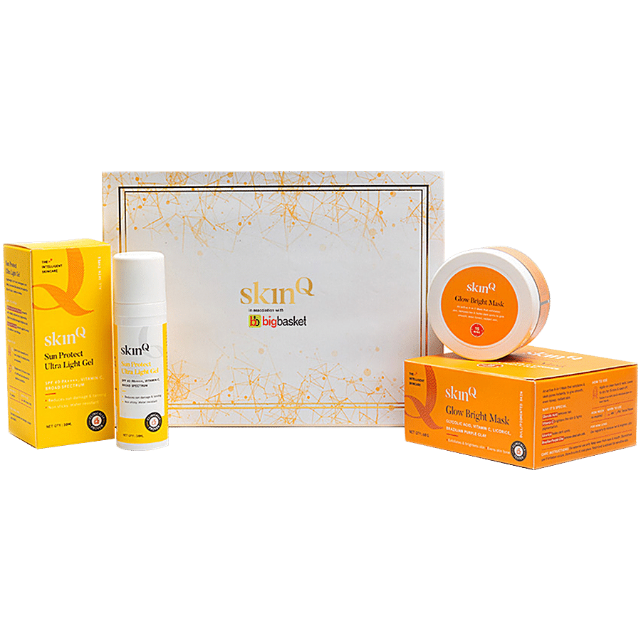 SkinQ Festive Radiance Gift Box - Glow Light Mask & Sun Protect Ultra Light Gel