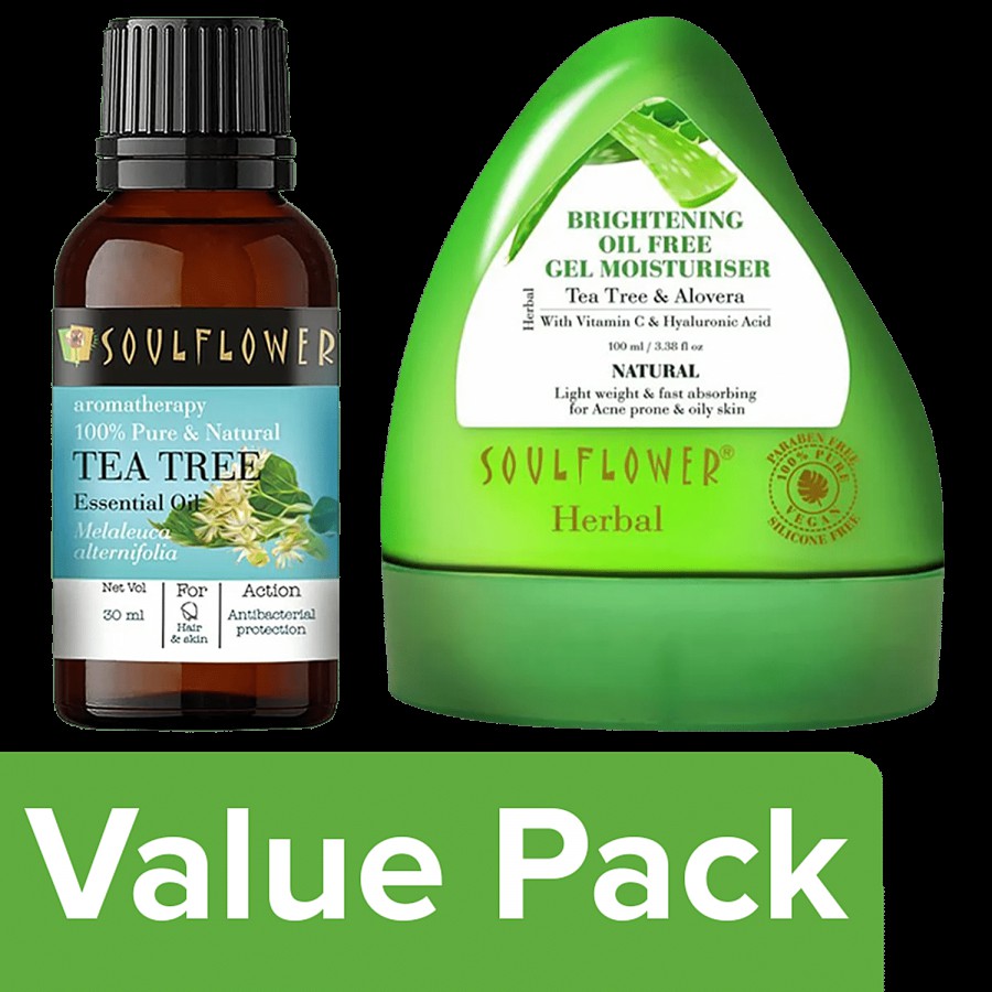 Soulflower Brightening Oil Free Gel Moisturiser 100 ml + Tea Tree Essential Oil 30 ml