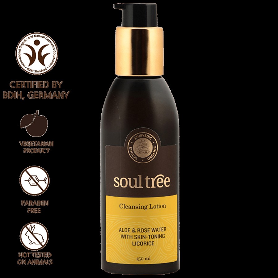 Soultree Ayurvedic Cleansing Lotion - Aloe & Rose Water with Skin-Toning Licorice