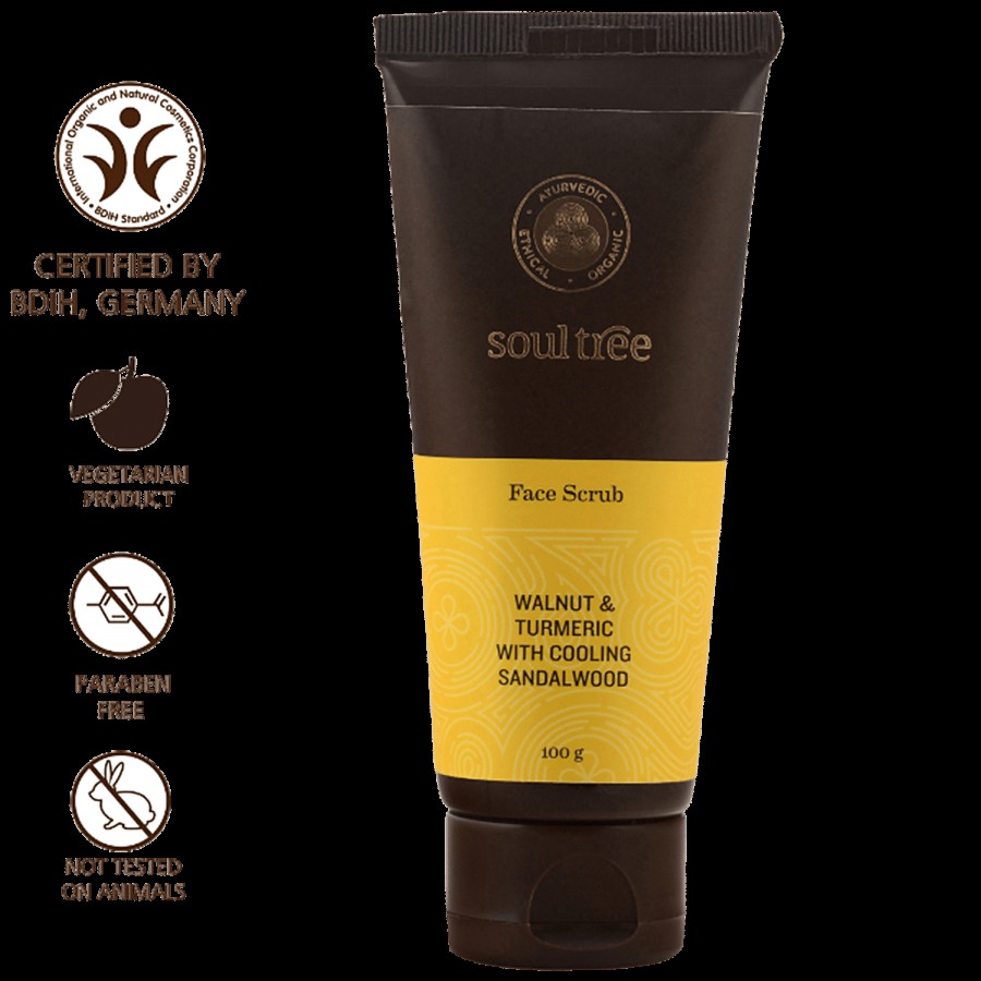 Soultree Ayurvedic Face Scrub - Walnut & Turmeric with Cooling Sandalwood