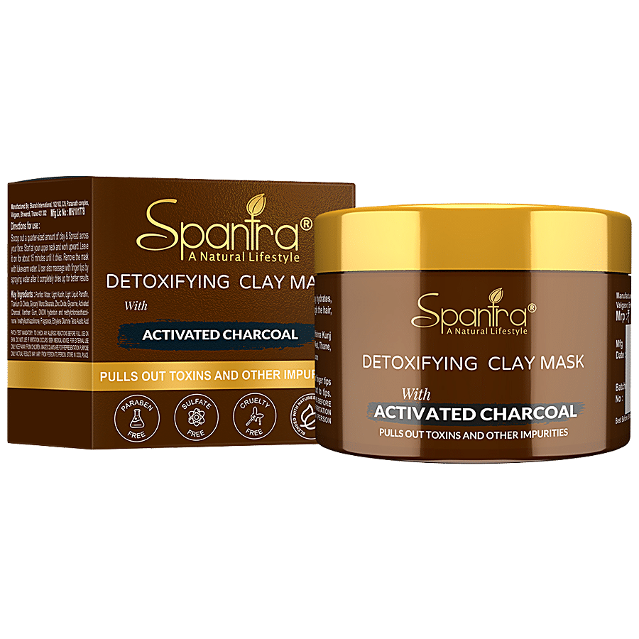 Spantra Detoxifying Clay Mask With Activated Charcoal - Removes Toxins & Impurities