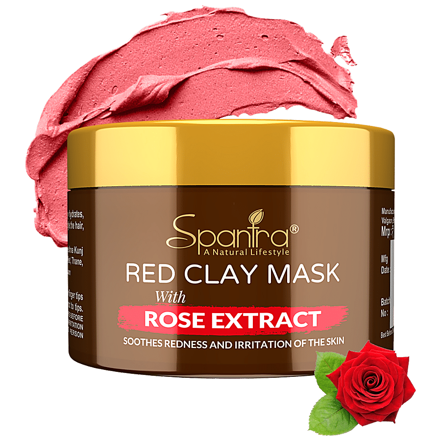 Spantra Red Clay Face Mask With Rose Extract - Soothes Inflammation & Redness