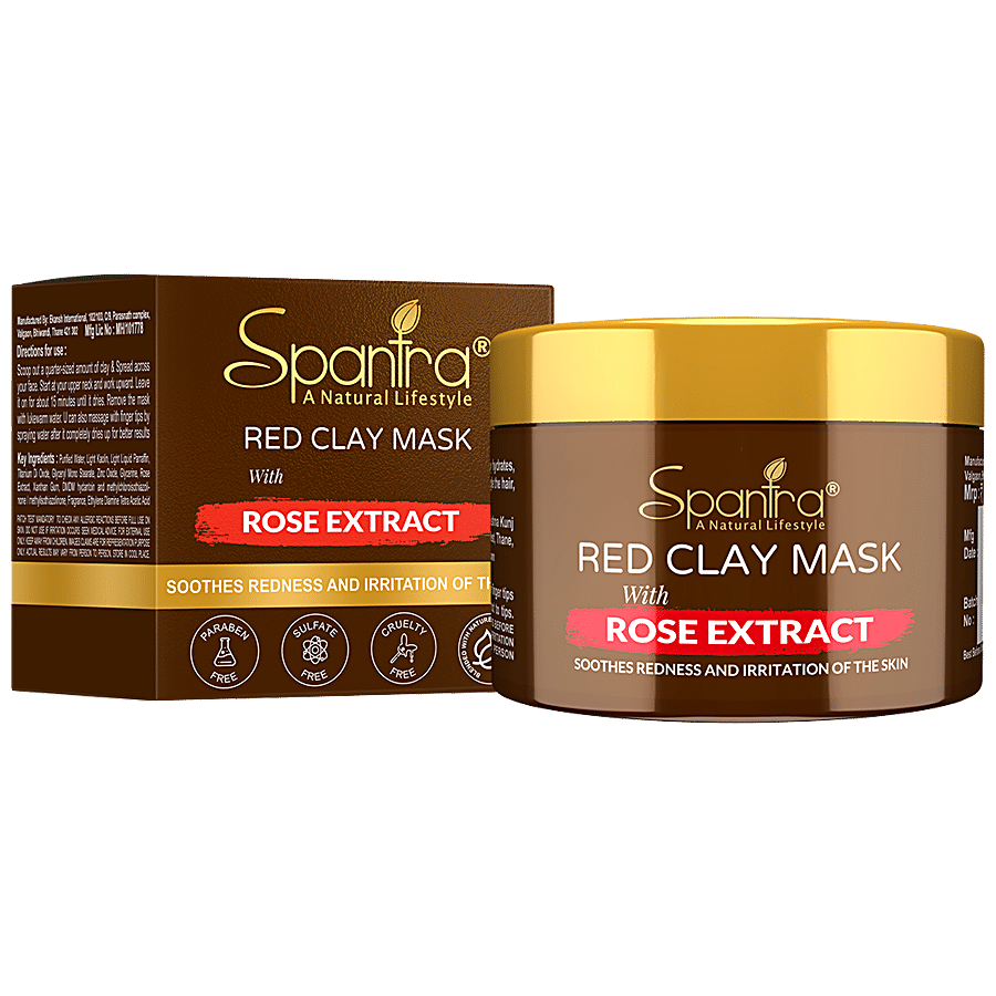 Spantra Red Clay Face Mask With Rose Extract - Soothes Inflammation & Redness