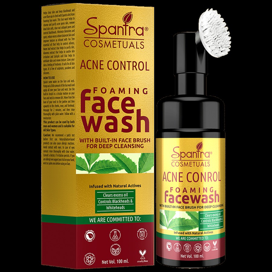 Spantra Acne Control Foaming Face Wash - Built In Brush