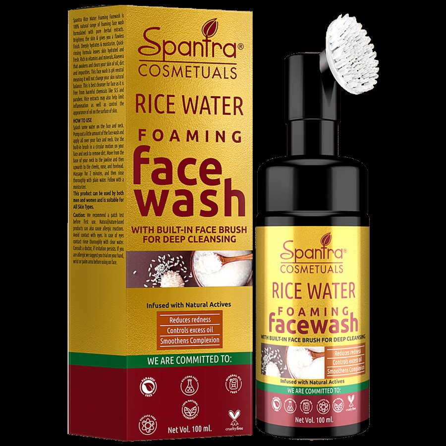 Spantra Rice Water Foaming Face Wash - Built In Brush