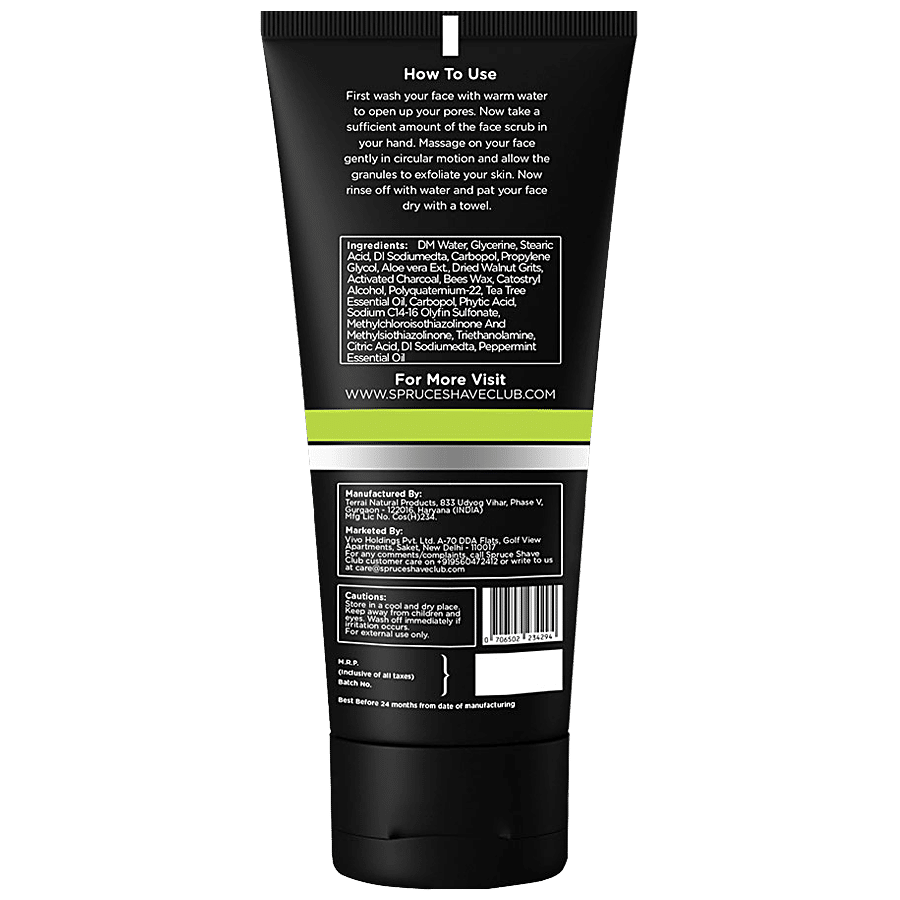 Spruce Shave Club Charcoal Face Scrub For Exfoliation & Tan Removal - Tea Tree & Peppermint