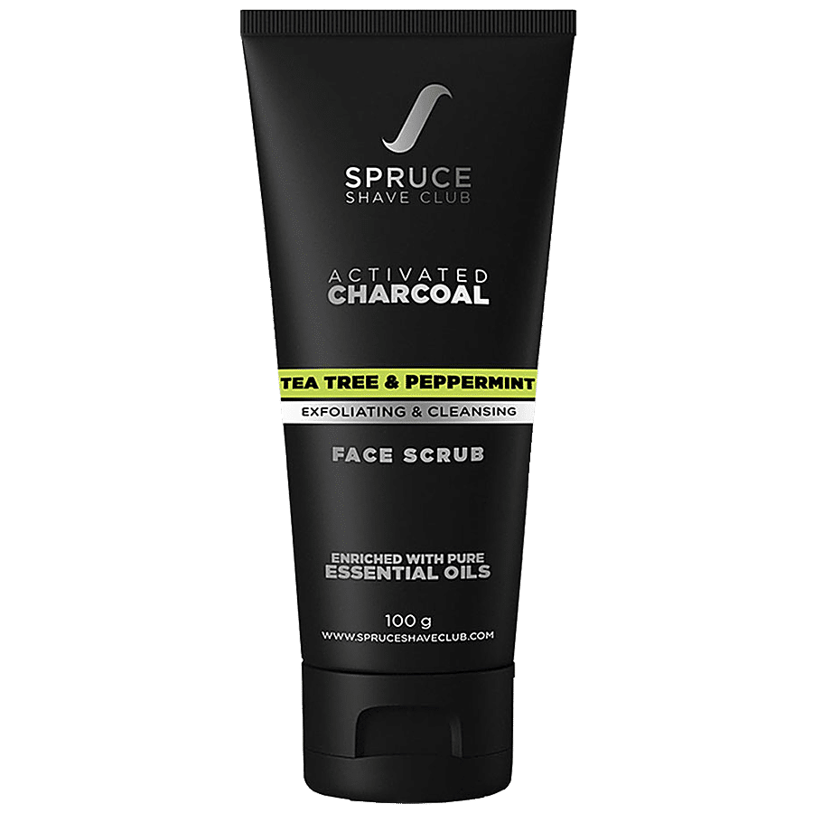 Spruce Shave Club Charcoal Face Scrub For Exfoliation & Tan Removal - Tea Tree & Peppermint