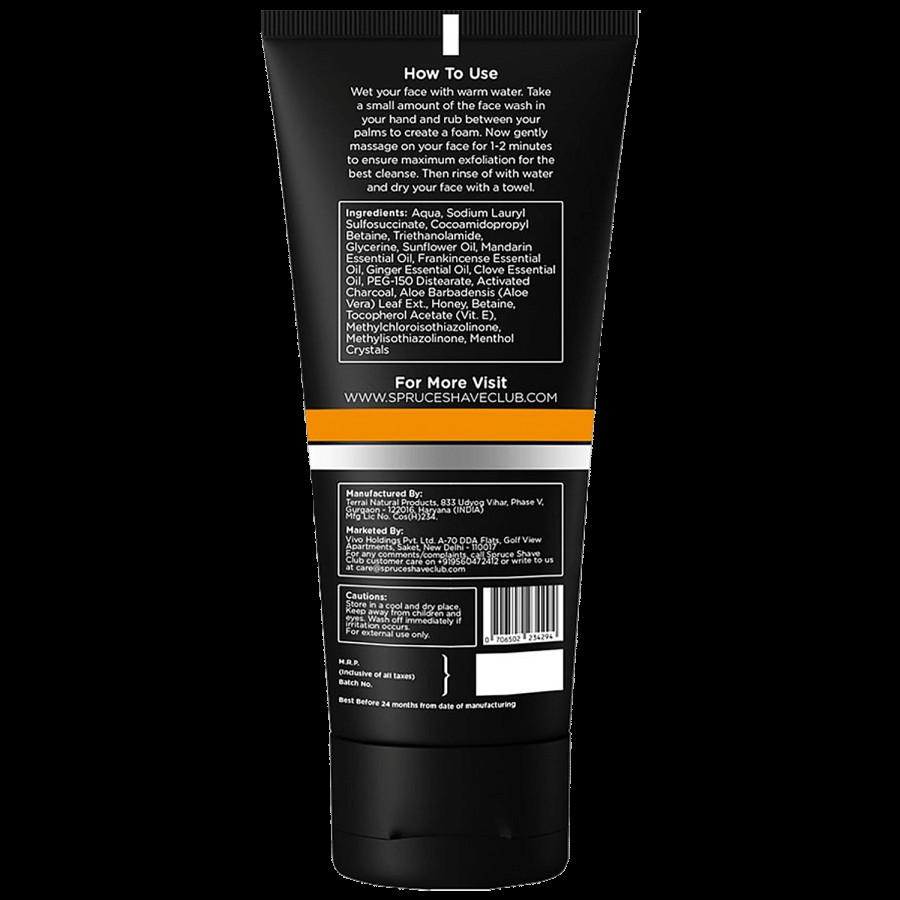 Spruce Shave Club Charcoal Face Wash With Mandarin & Frankincense For Refreshing & Revitalise