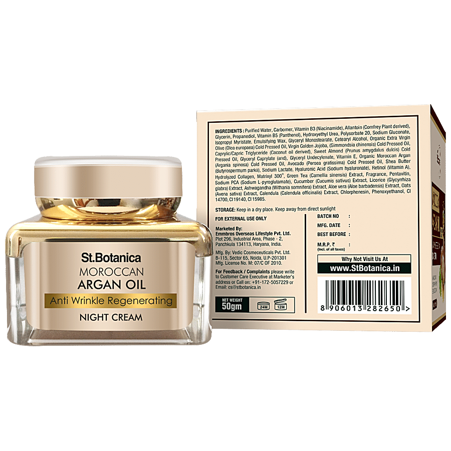 StBotanica Moroccan Argan Oil Anti Wrinkle Regenerating Night Cream - Intense Nourishing & Renewal Overnight Regeneration