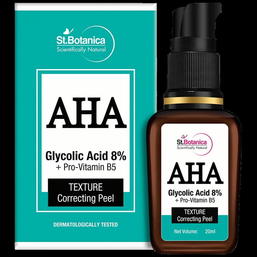 StBotanica AHA Glycolic Acid 8% Face Serum + Pro Vitamin B5 - Texture Correcting Skin Peel