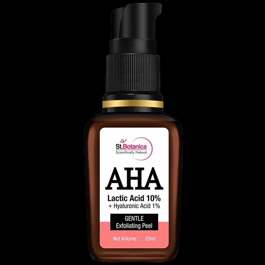 StBotanica AHA Lactic Acid 10% Face Serum + Hyaluronic Acid 1% - Gentle Exfoliating Skin Peel