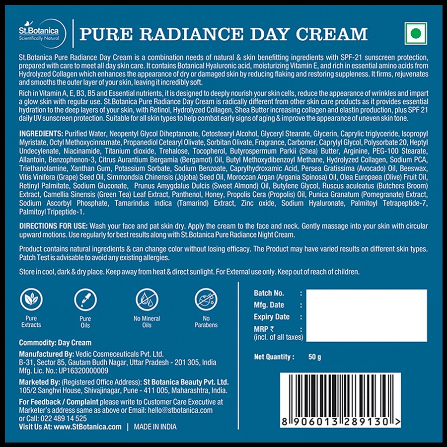 StBotanica Pure Radiance Day Face Cream - With Vitamin C