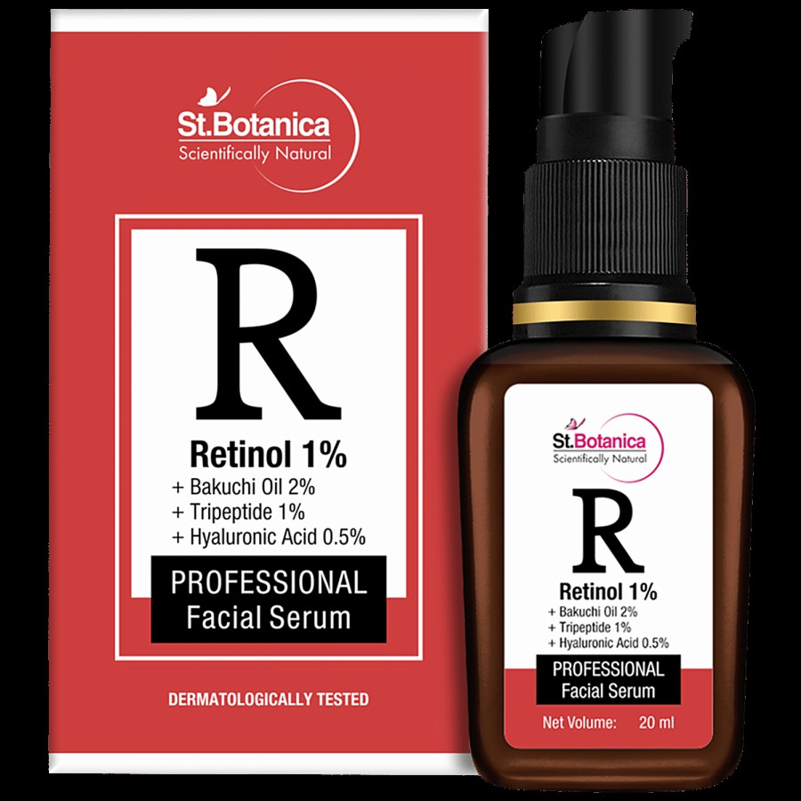 StBotanica Retinol 1% Face Serum + Bakuchi Oil 2% + Tripeptide 1% + Hyaluronic Acid 0.5% - For Wrinkles & Fine Lines