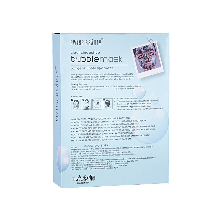 Swiss Beauty Cleansing Active Bubble Sheet Mask - Enriched With Hyaluronic Acid