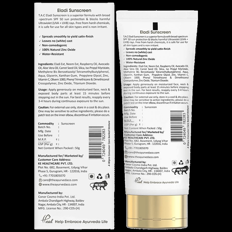 TAC - The Ayurveda Co. Eladi Sunscreen SPF 50 UVA/UVB PA+++ - Mattifying