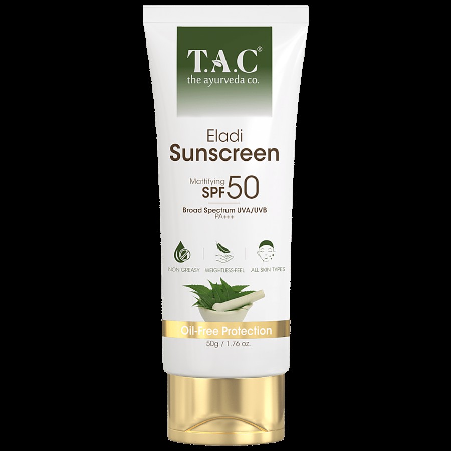 TAC - The Ayurveda Co. Eladi Sunscreen SPF 50 UVA/UVB PA+++ - Mattifying