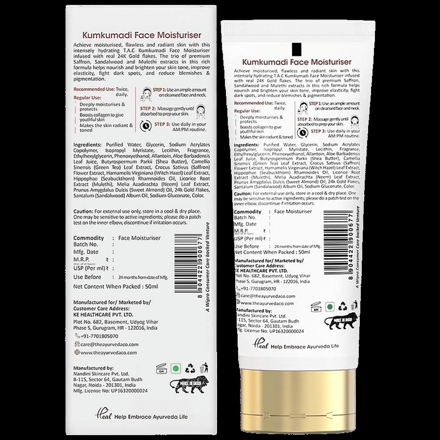 TAC - The Ayurveda Co. Kumkumadi Face Moisturiser With Saffron & 24k Gold