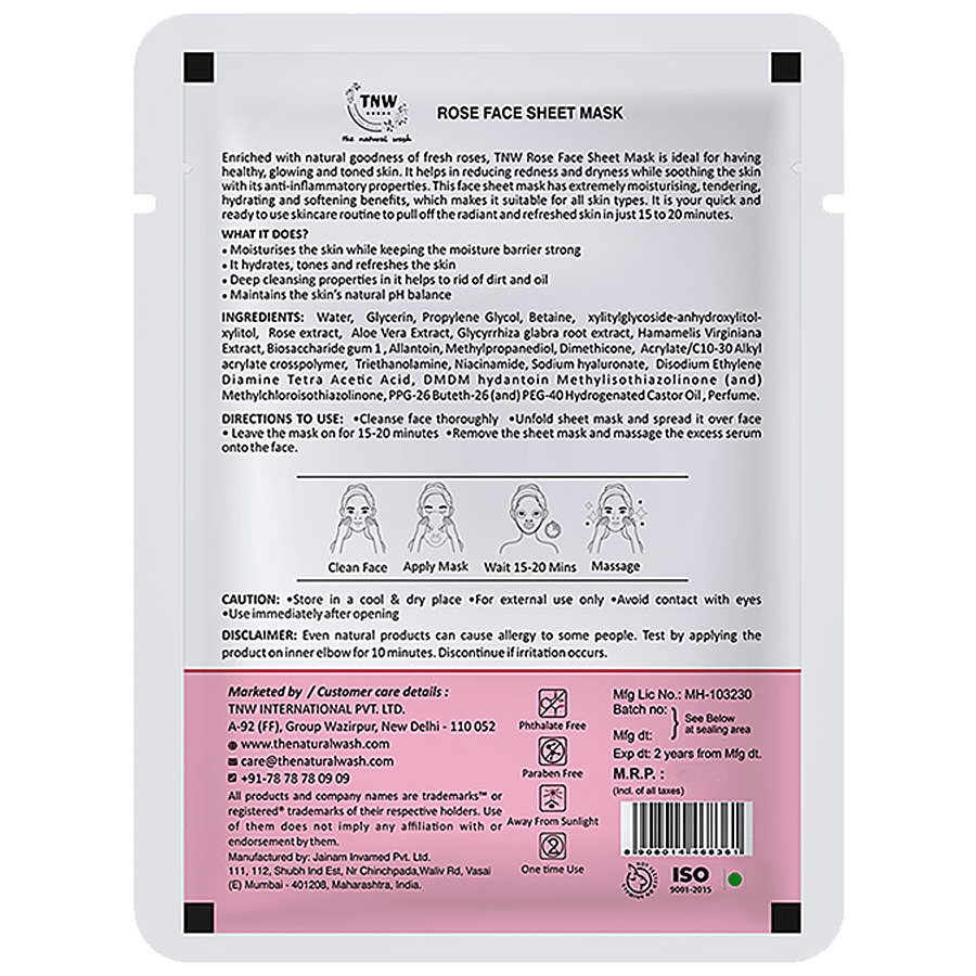 TNW-The Natural Wash Rose Face Sheet Mask - Hydrating & Refreshing