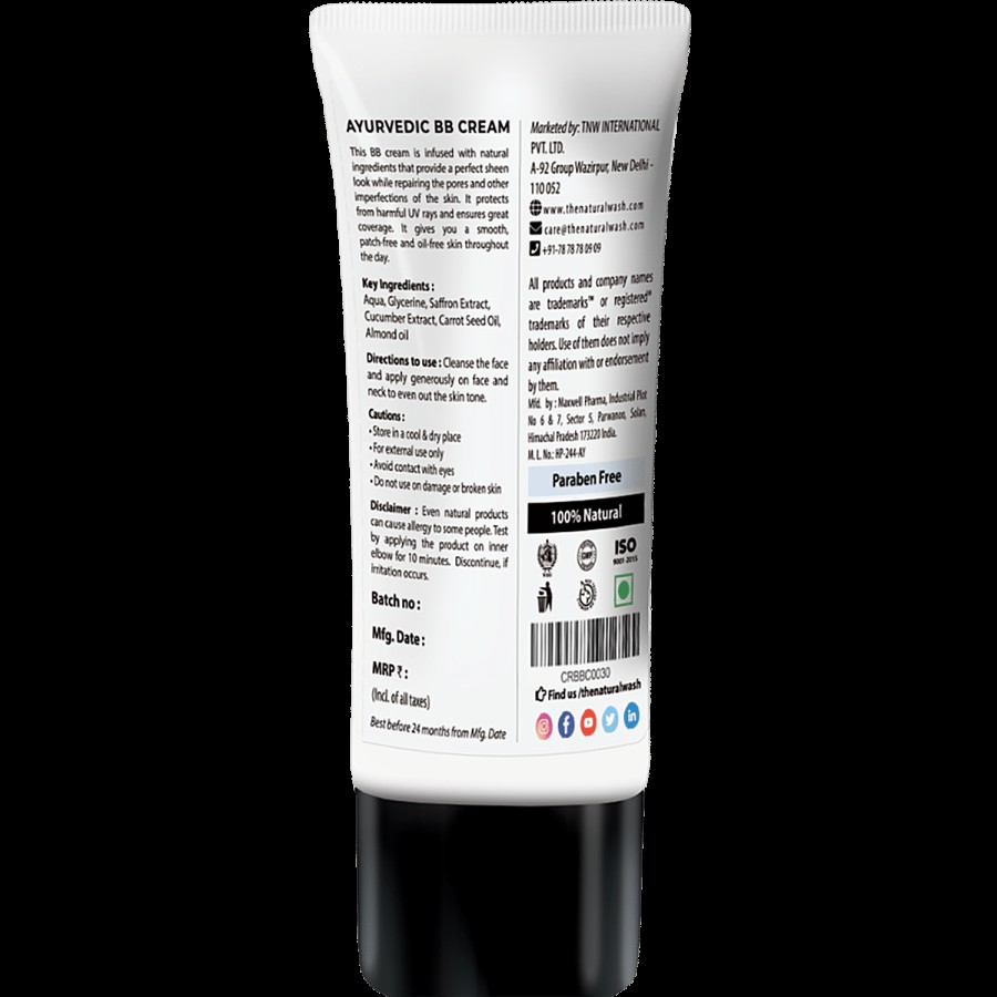 TNW-The Natural Wash BB Cream - Natural Ingredients/Ayurvedic