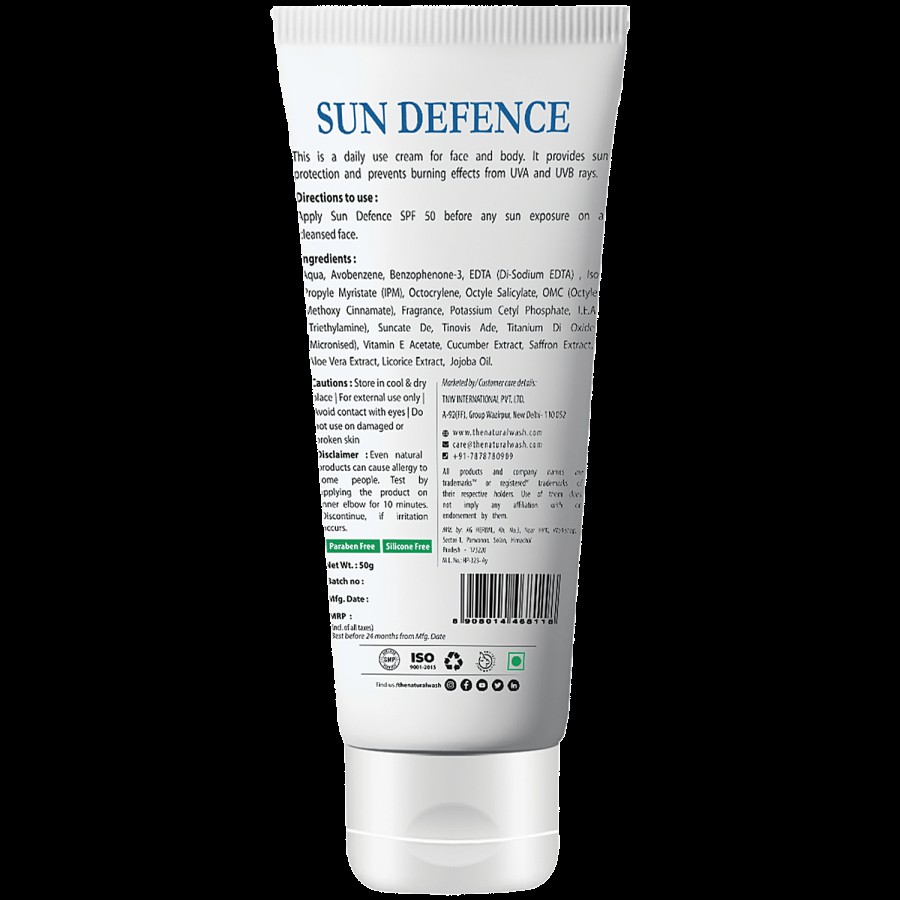 TNW-The Natural Wash Sun Defence Cream - With Jojba Oil & Cucumber Extract